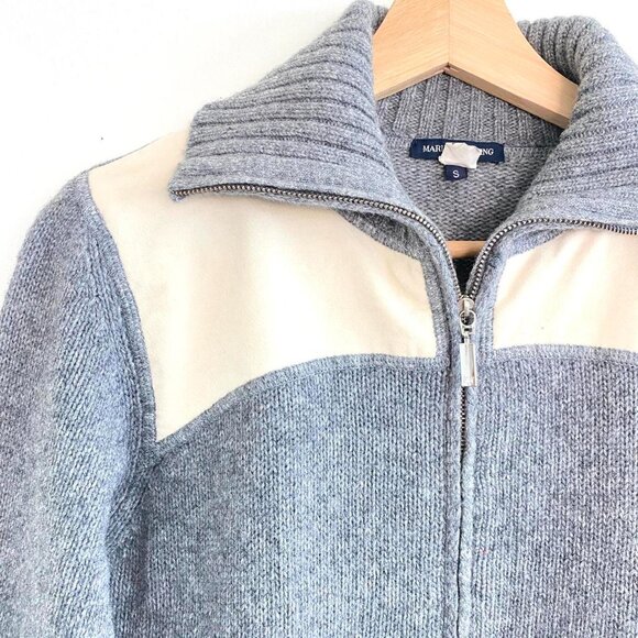 MARINA YACHTING GREY CREAM QUARTER ZIP WOOL SWEATER WOMENS SIZE SMALL - Picture 4 of 8
